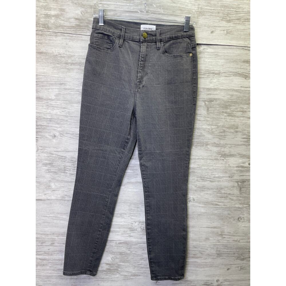Frame Ali‎ High Rise Cigarette Jeans 28 Womens Gray Plaid Denim Skinny Leg Crop